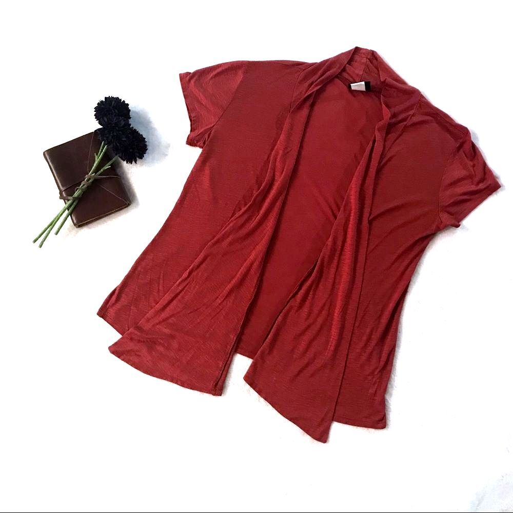 JK LA Open Short Sleeve Front Cardigan Size Medium Red Orange